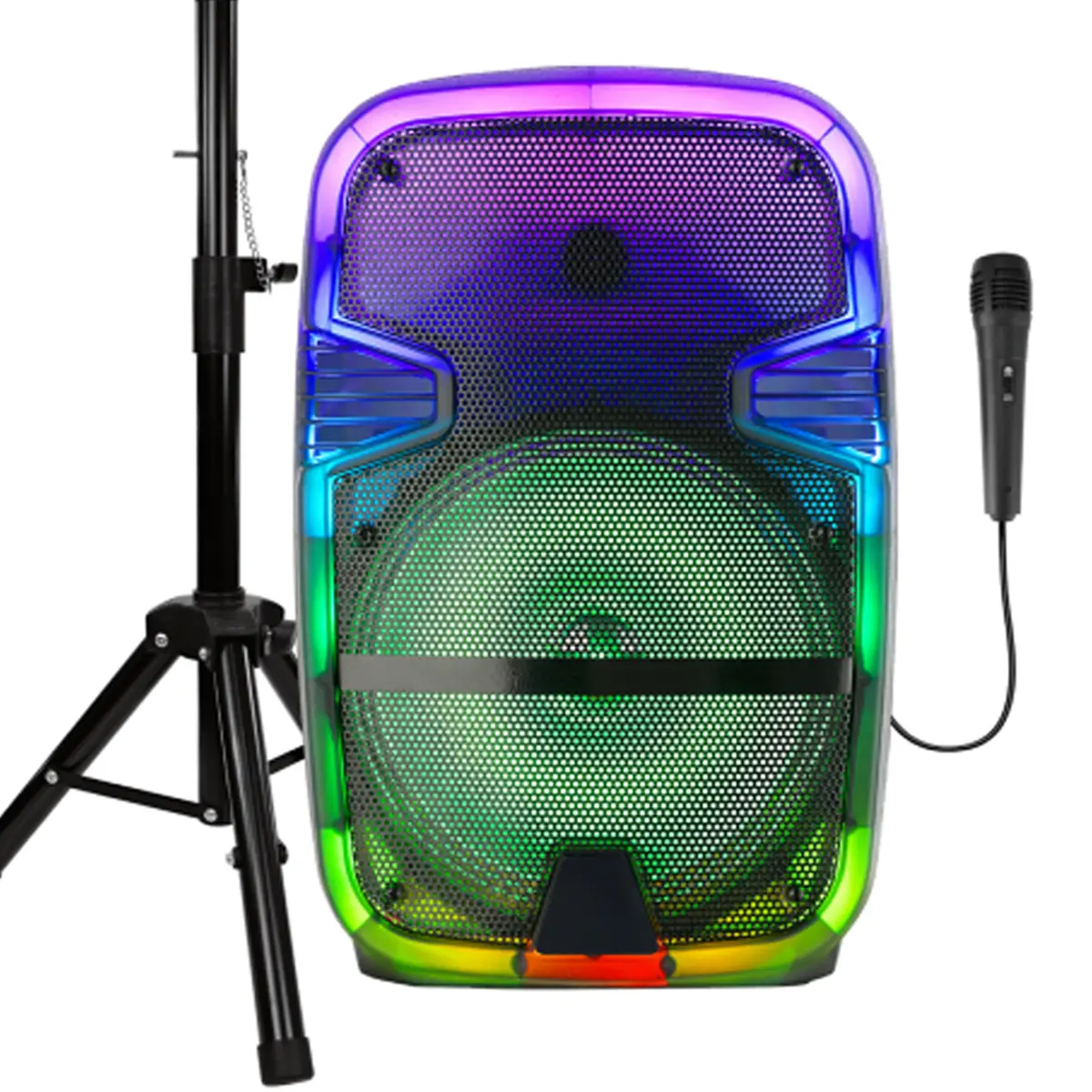 Dazone 12" Portable Party Boombox Bluetooth Speaker with LED Lights, Wired Microphone, Speaker Stands, Remote