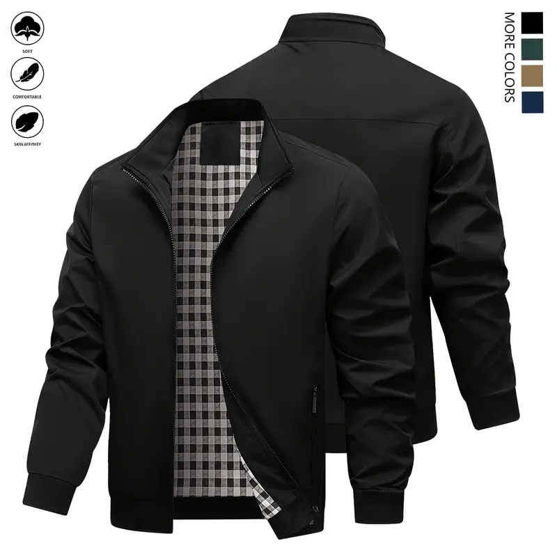 Men's Fitted Plain Preppy Casual Jacket - Mens Clothing, Spring & Autumn College Trend Outerwear, Party Sports Top Layer