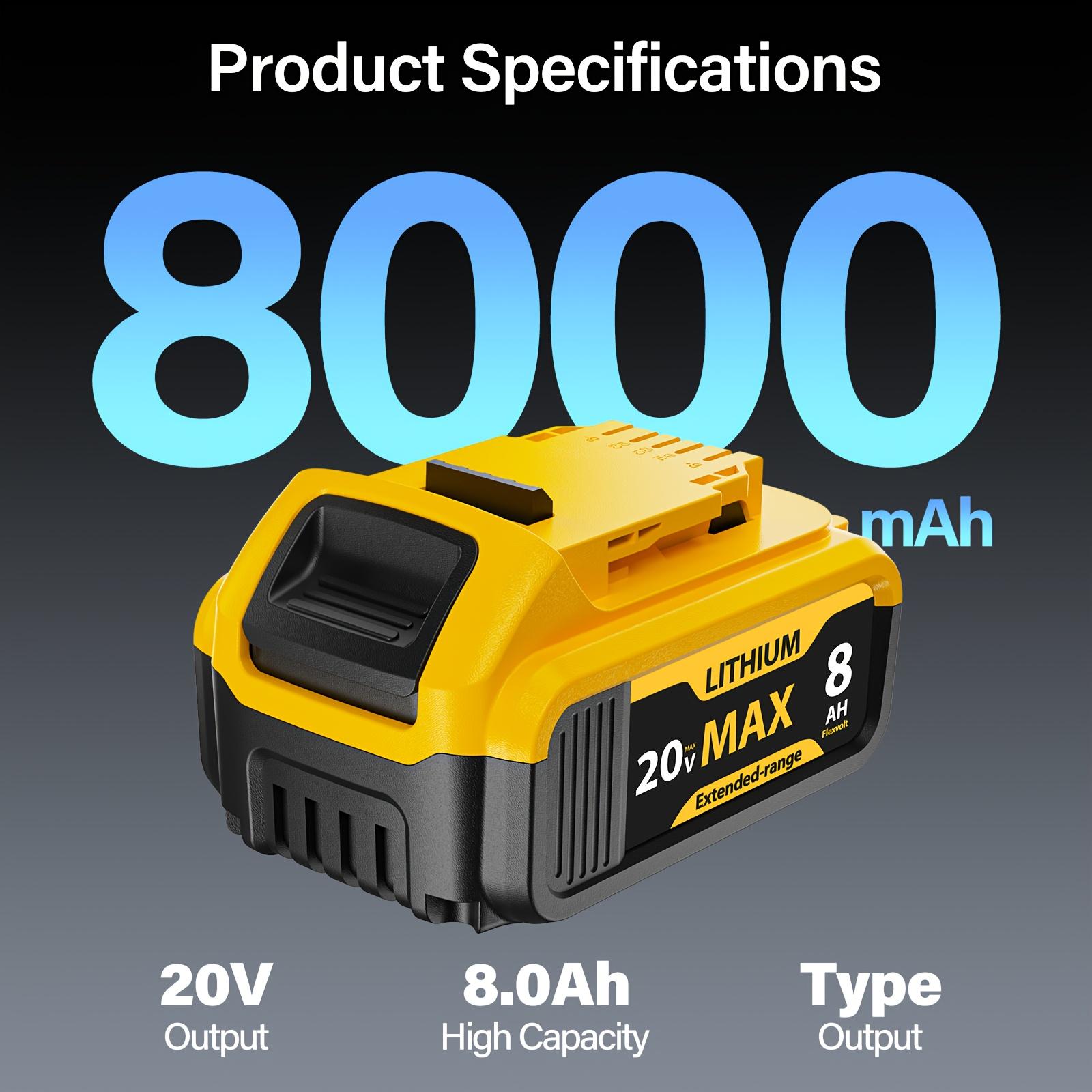 6/4/2/1 Packs, Replacement Battery for DeWalt Power Tools, 8000mAh 20V, Compatible with DeWalt Batteries DCB200, DCB20