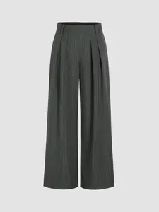High Waist Pleated Striped Wide Leg Pants, Stylish Women's Casual Trousers, Comfortable and Trendy Fashion Apparel