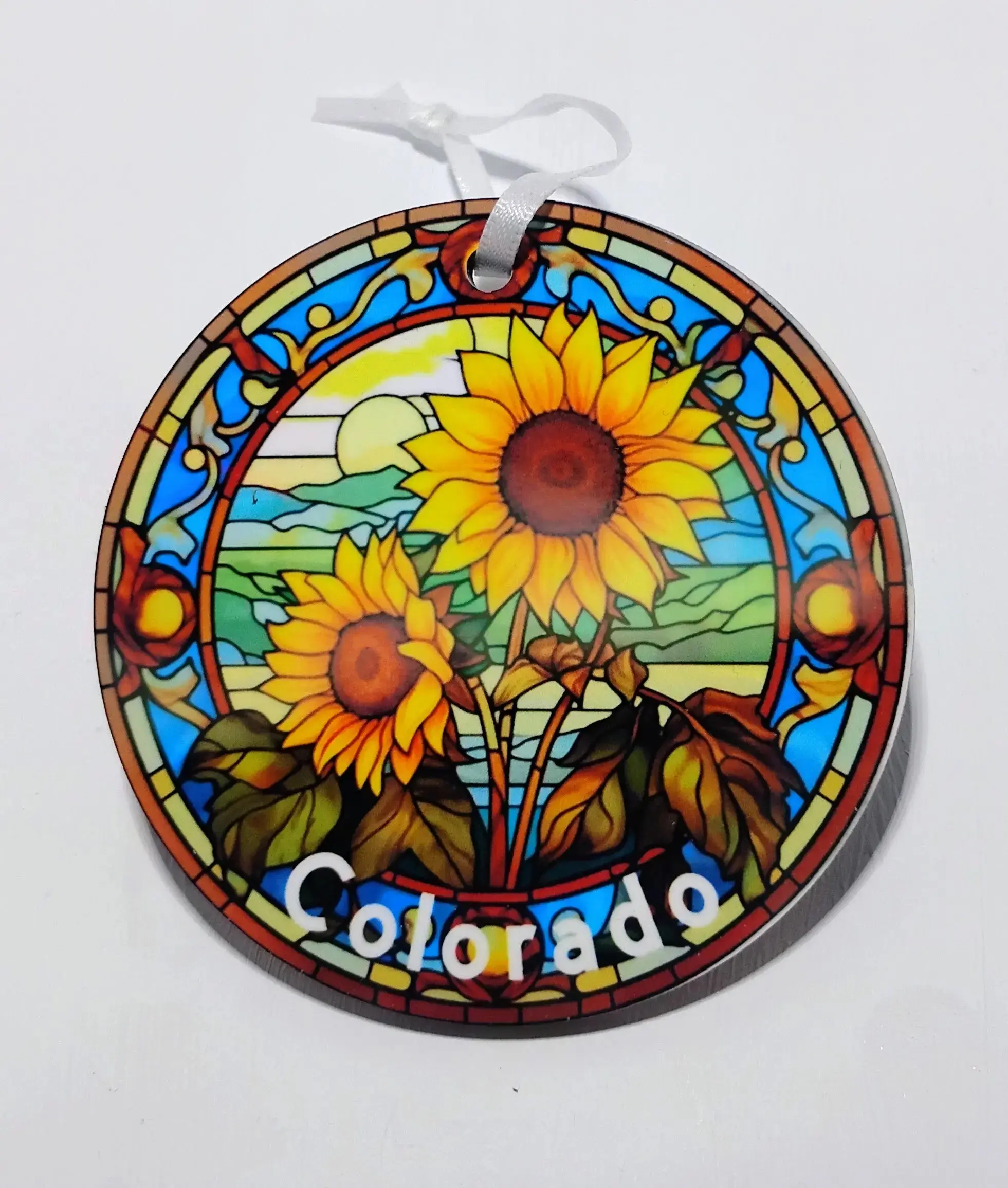 Colorado Sunflower Stained Glass Ornament
