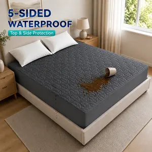 Waterproof Mattress Topper Protector, 5-Sided Waterproof Quilted Mattress Cover with Premium TPU, Stretchable Fitted Skirt, Deep Pocket, Extra Protection for Home, Hotel, Apartment & Dorm Use, SummerGarden