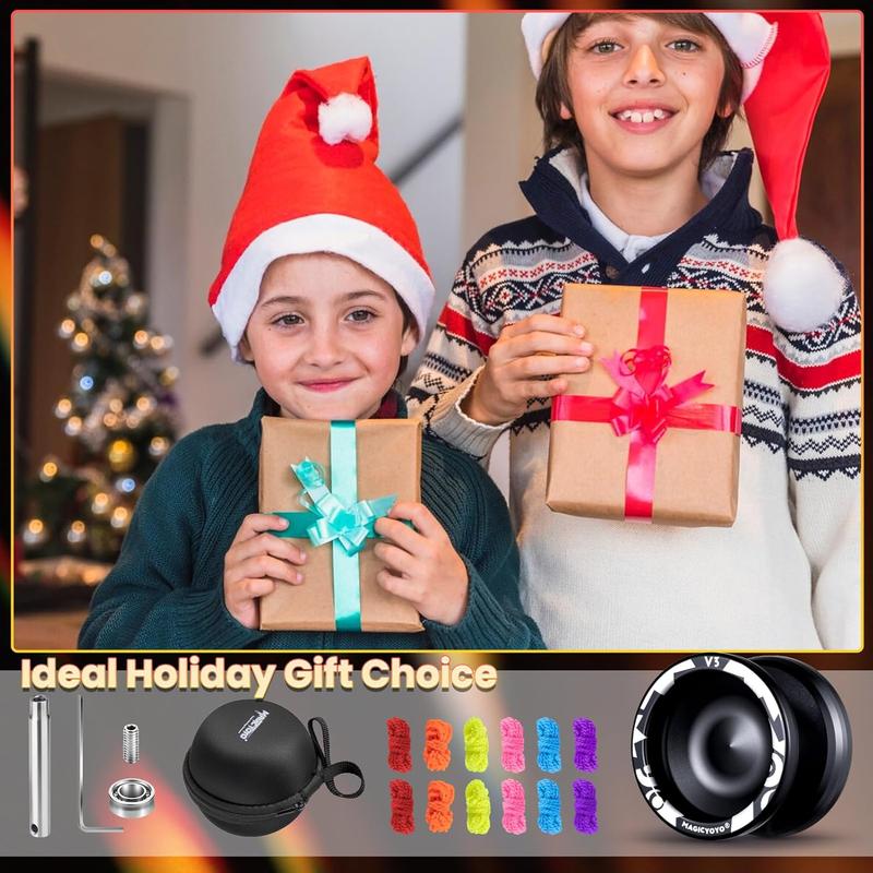 V3 Professional Responsive Yoyo for Kids 8-12 and Adults, Dual Function with 12 Strings, KK Bearing, Bearing Puller, Axle, Case - Black