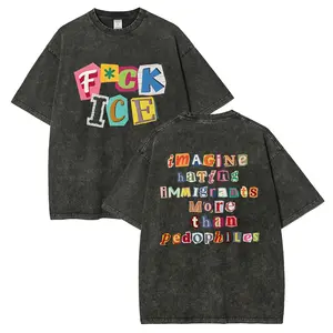 Retro washed letter T-shirt for men and women | Pure cotton double-sided printed T-shirt