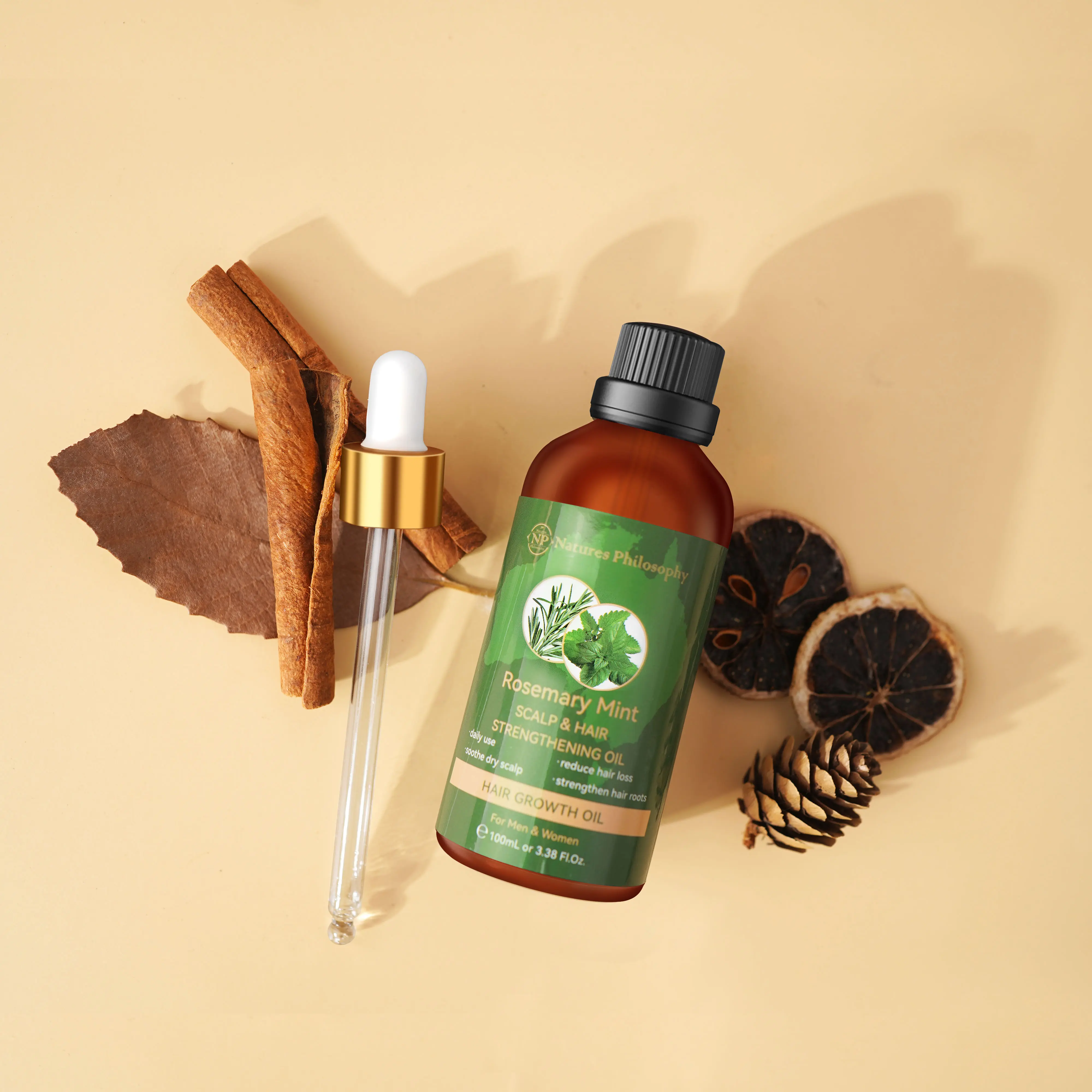 Natures Philosophy Rosemary Hair Growth Oil – Strengthens Roots, Reduces Thinning & Nourishes Scalp | Natural, Hypoallergenic Haircare | 3.38oz（100ml）