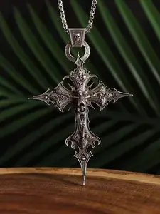 Fashion Skull and Cross Pendant Necklace, Men's Punk Style Accessory, Unique Jewelry for Trendy Cross Necklaces, Cuban Cross Necklace