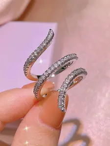 Fashion Artificial Zircon Decorated Cuff Ring, Artificial Zircon Rings, Sparkling Inlaid Zircon, Fashion Jewelry for Party, Daily Clothing Decor, Trendy All-match & Exquisite Jewelry for Birthday Gift