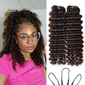 Deep Wave 1BT4 Ombre Color Feather Crochet Human Hair Extension Wavy Pre Separated Knotless for Black Women 16-20 Inches Natural Look