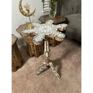 Handcrafted Side Table Inlaid with Mother of Pearl - Perfect for Beverages and Décor
