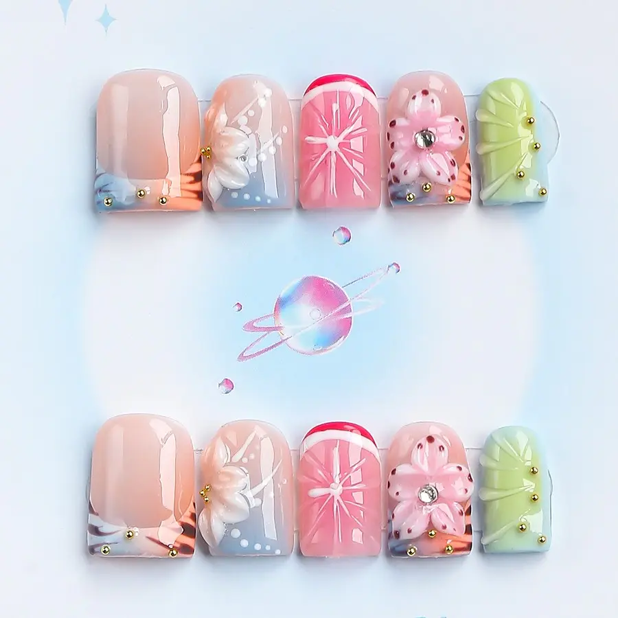 Nailssbysheccid, 10pcs press-on nails, Handmade Press ons, square shape, 100% handmade, simple style, combined with French style, suitable for family dinners, dates, weddings, Comes with jelly glue, crystal sticks and twisting rods