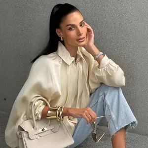 Women's 2025 Spring Fashion Casual Loose Batwing Sleeve Puff Pilot Jacket Outerwear Coats Plus Size Chicago Thanksgiving Outfits Basic High-End Look Casual Pilot Jacket High-Quality Long Sleeve Slim Fit Top