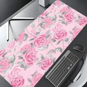 Pink Roses Design Extra Large Gaming Mouse Pad,Aesthetic Desktop Accessory Protection Pad,Washable Rubber Pad Non-Slip Lock Edge Multi-Size Mouse Pad Suitable For Home Office,Good Gift for Family and friends