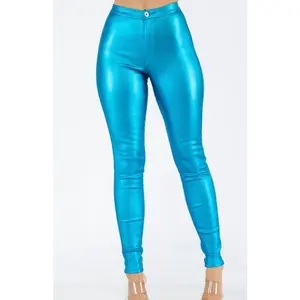 Turquoise Iridescent Pants high  rise  jeans curve  hugging  jeans