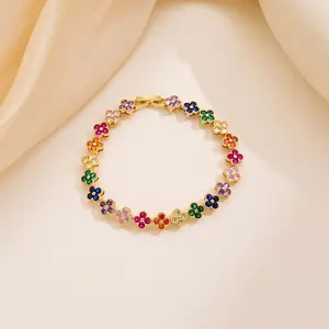 Elegant Silver-Toned Multicolor Clover Tennis Bracelet for Women with Emerald Sapphire & Ruby Style CZ Inlaid Dainty Floral Statement Jewelry Perfect for Daily Wear Party Wedding & Anniversary Gift Xmas Christmas Gift New Year 2026