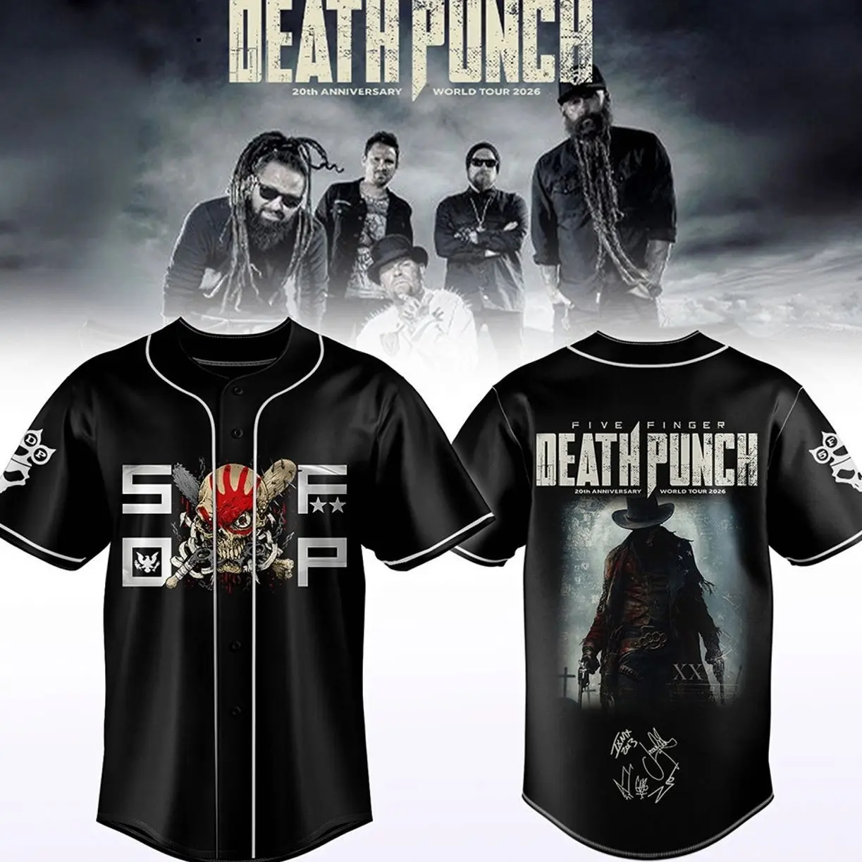 Five Knuckles Death Tour 2026 Baseball Jersey, Signed Edition Button Up Shirt, Heavy Metal World Tour Fan Gift