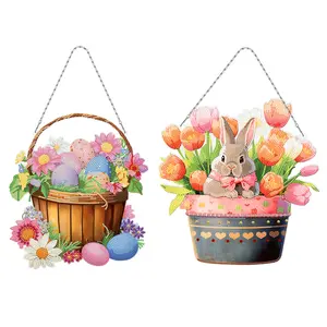 DIY Easter Rabbit Eggs Single-Sided Diamond Art Hanging Pendant for Office Home Decor