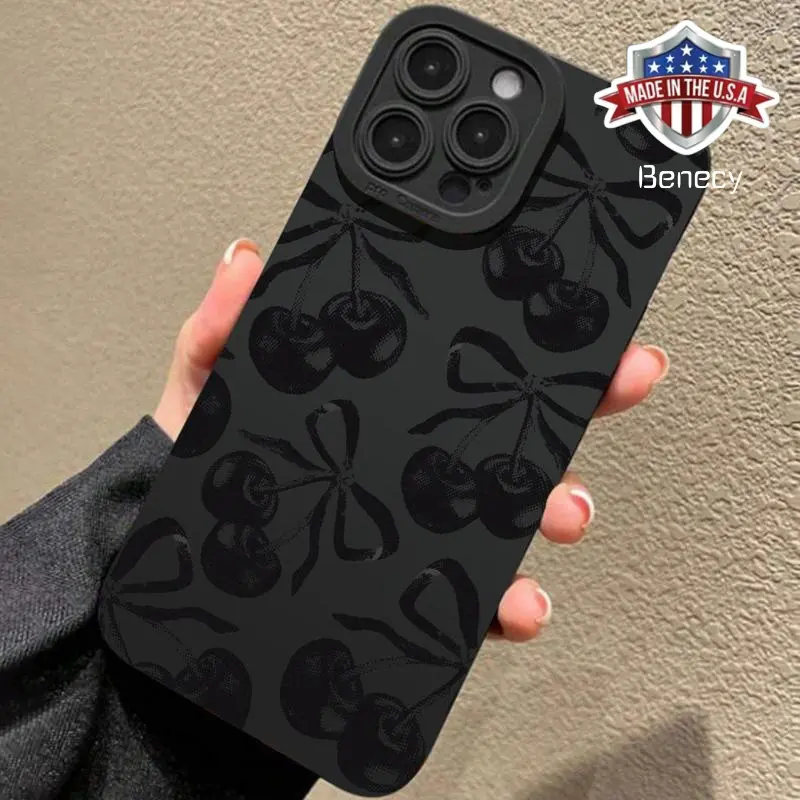 Cherry Pattern Phone Case, Decorative Phone Protector Cover, Phone Compatible with iPhone 16 15 14 13 12 11 Plus/Pro/Pro Max, Unique Phone Cases Protection Protective Casing Cellphone