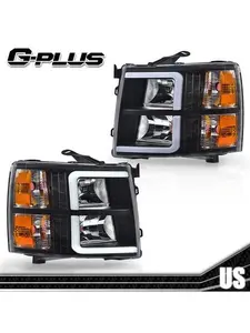 Fit For 2007-2013 Chevy Silverado 1500 2500 LED DRL Tube Headlights Black