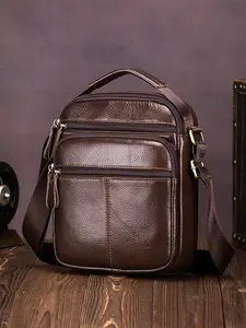 Genuine Leather Shoulder Bag Small Men Messenger Pack Handbag, Sling Portable Crossbody Bag Man Purse for Business