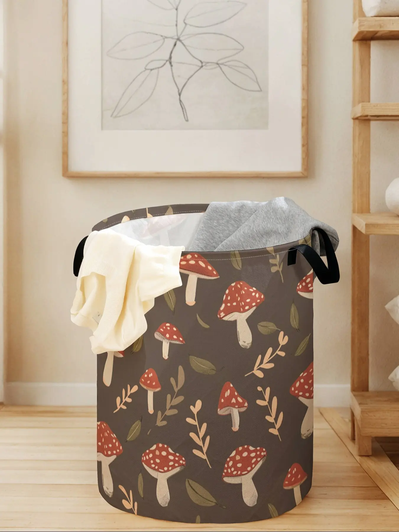 Mushroom Print Laundry Basket with Handle, Durable Foldable Clothes Storage Bin, Clothes Baskets, Durable Material, Large Capacity Toy Organizer for All Seasons, Laundry Hamper