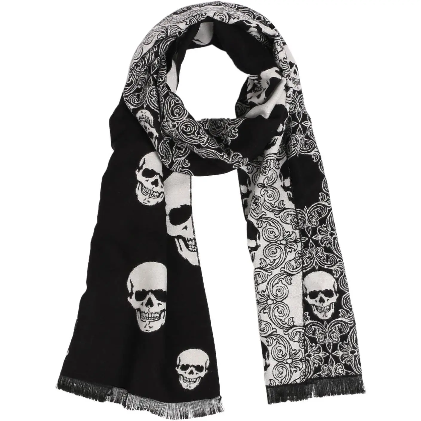 Women Scarf Men Scarf Skull Shawl Unisex Soft Long Elegant Classical Tassels