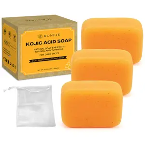 Kojic Acid Dark Spot Remover Turmeric Soap Bars with Vitamin C, Retinol, Collagen, Turmeric - 3 Bars Body Care Cleansing Moisture Clear Daily