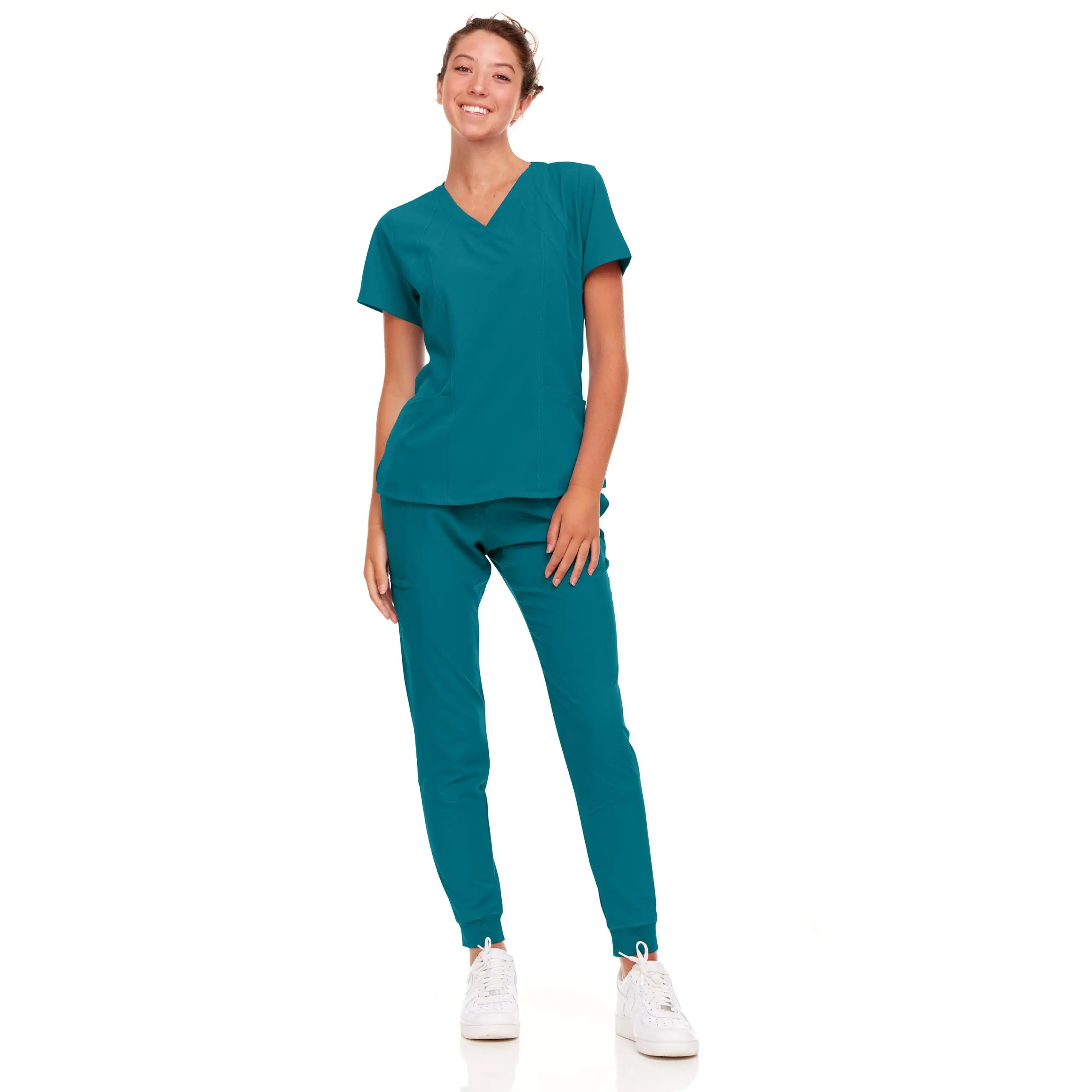 Natural Uniforms Womens Cool Stretch Jogger Scrub Set (Teal, Medium)
