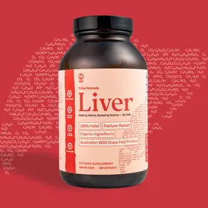 Beef Liver Supplement by Tribal - 100% Organic & Halal Beef Liver for Energy, Nutrients, & Skin Vitality - 180 Capsules