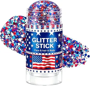 4th of July Glitter Stick, Red White and Blue Body Glitter Stick, Glitter Stick for Face, 4th of July Accessories, 4th of July Decorations, USA Flag Waterproof Glitter Makeup for Independence Day
