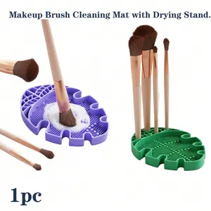 Makeup Brush Cleaner Pad with Drying Stand, Silicone Makeup Brush Cleaning Pad, Makeup Brush Mat, Available in Multiple Colors.
