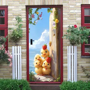 2pcs Cute Cartoon Chicken Strawberry Wall Stickers for Kids Room Bedroom Decor Self Adhesive Removable Waterproof Decals Living Room Wall Art Kindergarten Animal Decor Stickers