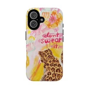 Don’t Sweat It Leopard Phone Case, Aesthetic Vintage God Quote Design, Dual-Layer Tough Shockproof Rugged Cover (Soft TPU + Hard PC), Fan Gift, Compatible with iPhone 11-17 Pro Max/Plus and Samsung Galaxy S23-25
