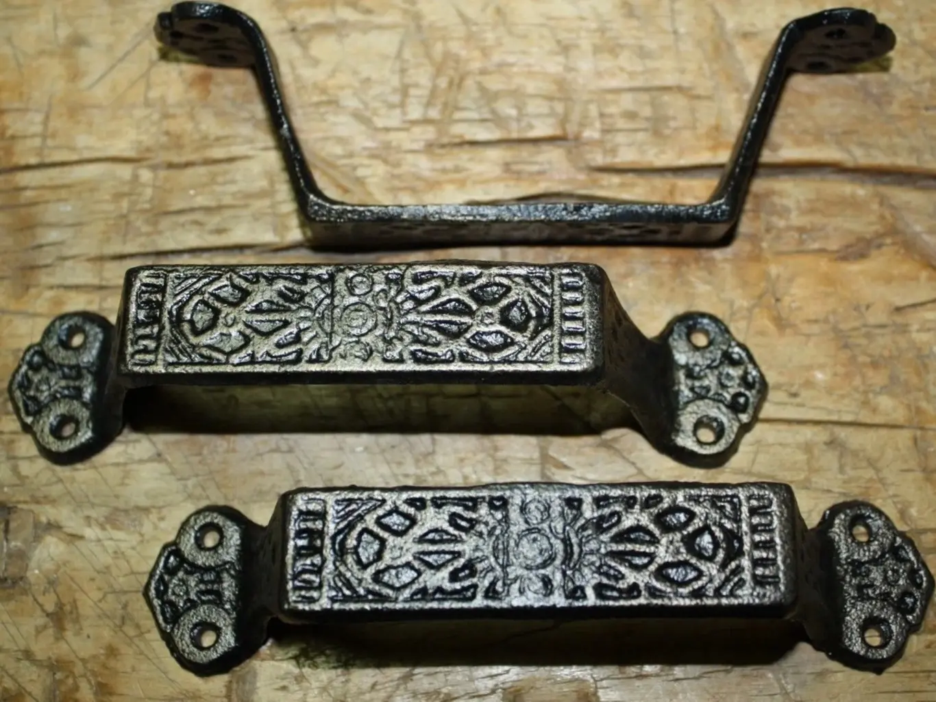 2 Large Cast Iron Antique Style FANCY Barn Handle Gate Pull Shed Door Handles