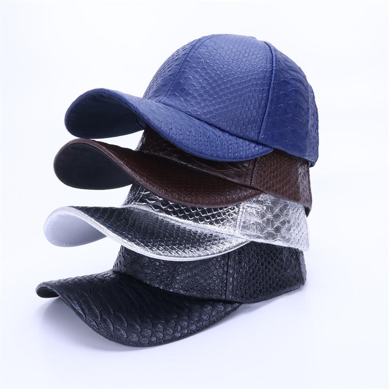Spring Collection Premium Leather Baseball Cap with Crocodile Pattern PU Duckbill Cap - Street Style Hip Hop Sun Cap