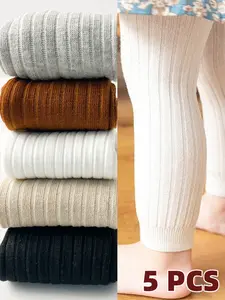 5 Piece Set Baby Pants Socks, Simple Solid Color, Casual Versatile Fit for Spring & Fall, Comfortable Toddler Wear, Tights Stretch Set