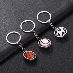 Set of 5 Gift: Rotating Sports Ball Keychain (Party Gift) Rotating Small Basketball Football Golf Ball Rugby Baseball Keychain