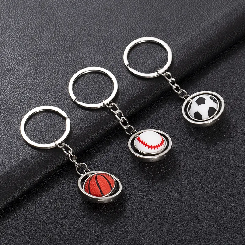 Unisex Zinc Alloy 5-Pieces Rotating Sports Ball Keychain-5-Pack Multipack, Festive Party Gift Set with Basketball, Football, Golf Ball, Rugby & Baseball Designs