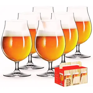 Set of 6 Tulip Beer Glasses - 15.5oz Crystal Glasses for Belgian Style Beers | Elegant Drinkware Set for Craft Beer | Stylish Indoor Glassware