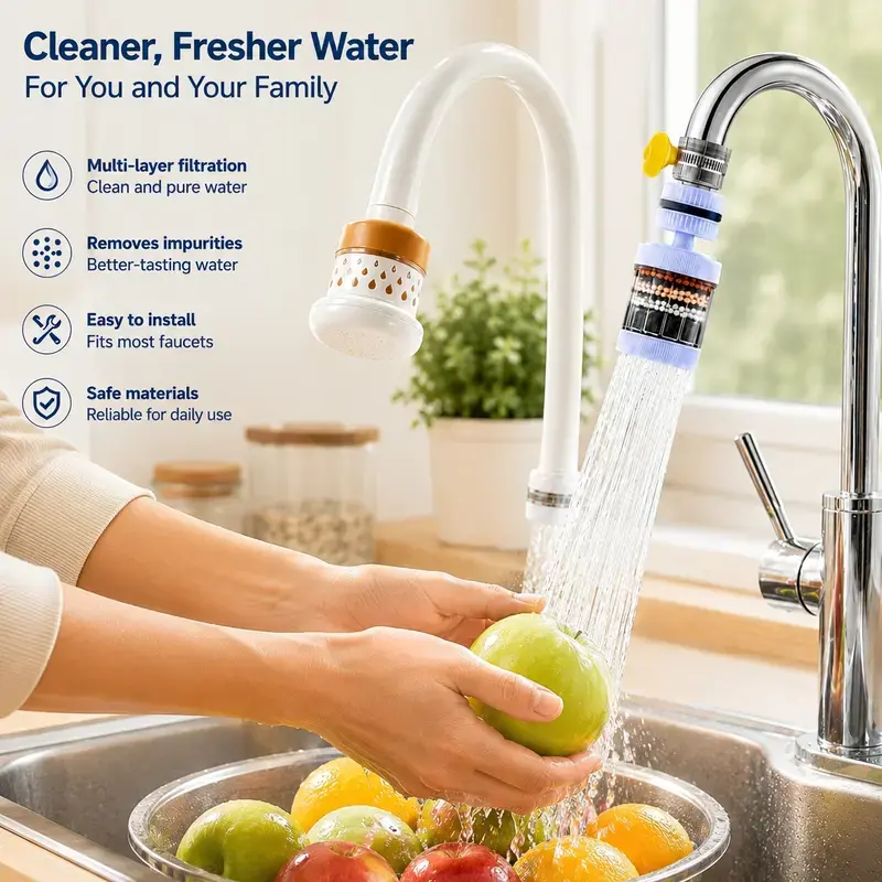 1 Count, 6 Layer Filtration Faucet Water Filter 360 Degrees Rotatable Splash Free, for Kitchen Sink Washing Fruits Vegetables and Dishes