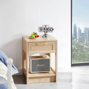 15.75'' End Table with Drawer,Rattan Nightstand,  Modern nightstand, Sofa Side Table with Drawers for Living Room, Bedroom, Dorm and Small Spaces