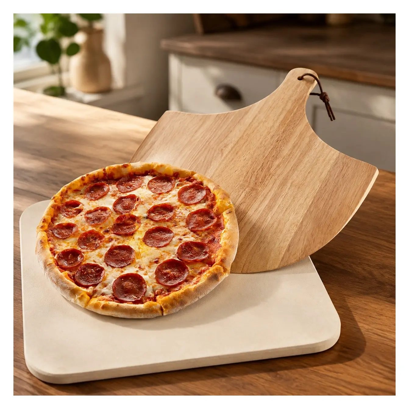 Rectangular Pizza Stone with Peel, 15 x 12 Inch Cordierite StoneGift