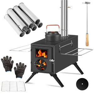 wood-burning stoves, barbecues, patio stoves, tent stoves, portable camping stoves (with chimney pipe, front window, and side shelves) for outdoor camping, picnics, trucking trips, and logging cabins Heating Cooking Hot Warmth Energy