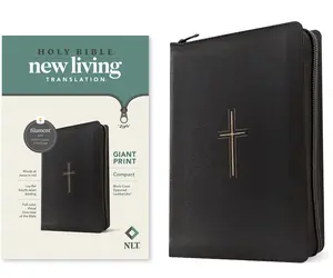 NLT Compact Giant Print Zipper Bible, Filament Enabled (Leatherlike, Black Cross, Red Letter) -- New Living Translation - Bible