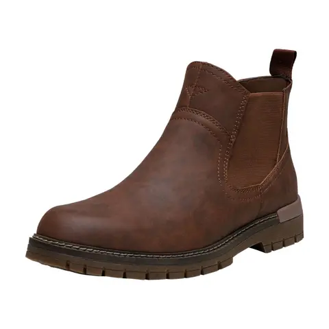 JOUSEN Men's Round Toe Chelsea Boots - Waterproof Ready PU Plaid Fabric Walking Shoes, Slip-On Ankle Boots with Composite Bottom, Soft Elastic Footwear for Daily Wear, Dinner,outdoorfun