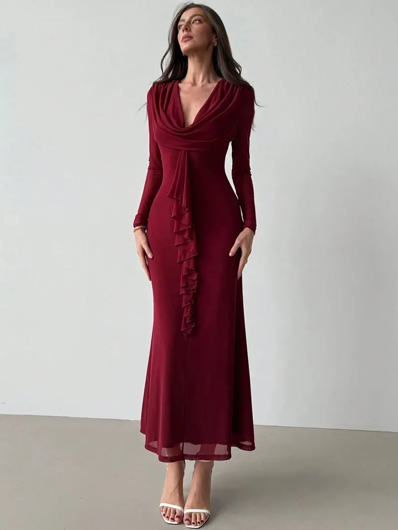 fitted lace wedding dress Long Jumper for Women: Autumn Winter Long Sleeve Skims Dress Jumper Dress  Tight Cut Knitted Dress Long Jumper Casual Chunky Mesh Winter Dress Wrap  Dress Oversize White Elegant Knitted Jumper, red, M :