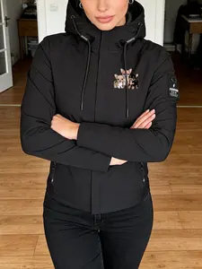 Women's Hooded Windbreaker Jacket Three Chihuahua Cartoon Print Outdoor Windproof Jacket Multi-Color Options Stand Collar Loose All-Season Warm Wind Coat Ideal for Daily Commute Hiking Climbing Wear Soft Comfortable Breathable Machine Washable