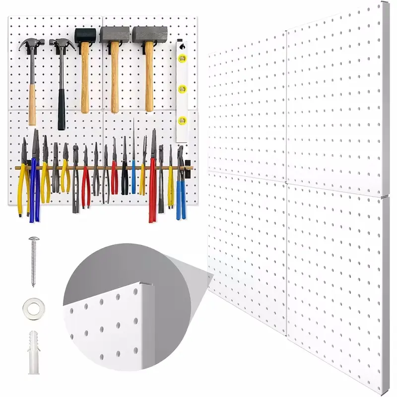 4pcs Metal Pegboard, Heavy Duty Wall Organizer With Frame, Black Pegboard For Walls, Garage, Workbench, Craft Room Tool Organization, 12in x 12in