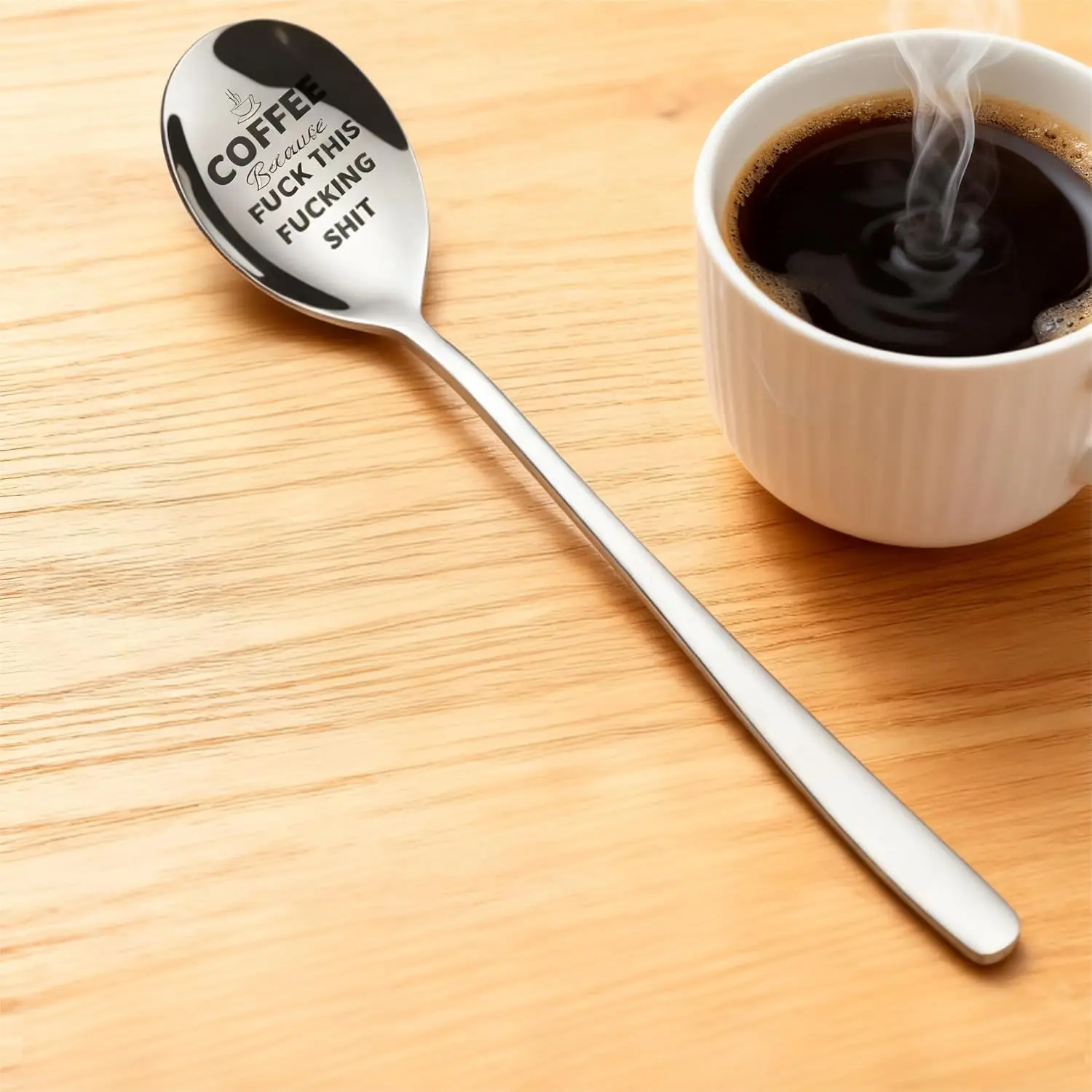 Coffee because fuck this - Funny Coffee Spoon gift for him for her Engraved Spoon, Unique Gift For Coffee Lover Grandpa Grandma Mother Father