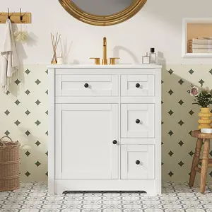 30-Inch Bathroom Vanity Set, Single Door Design with Four Basins and Complete Countertop, Practical Bathroom Furniture for Daily Restroom Use