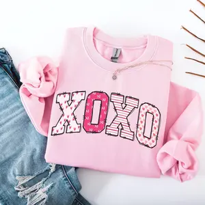 Preppy Valentines Day Sweatshirt, XOXO Sweater, Women's Retro Valentine Crewneck, Hugs and Kisses Pullover, Pink Valentine Sweater - EVA RAMOS